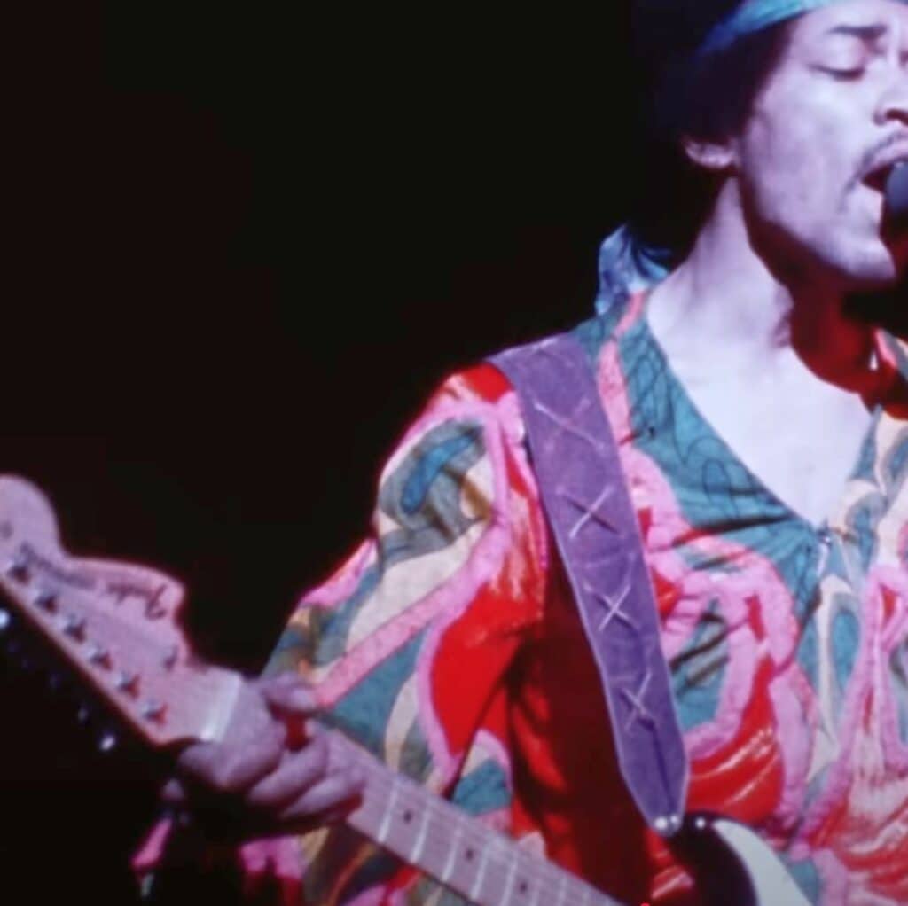 Visible burn marks on the headstock of Jimi's 1968 "Black Beauty" Strat. 