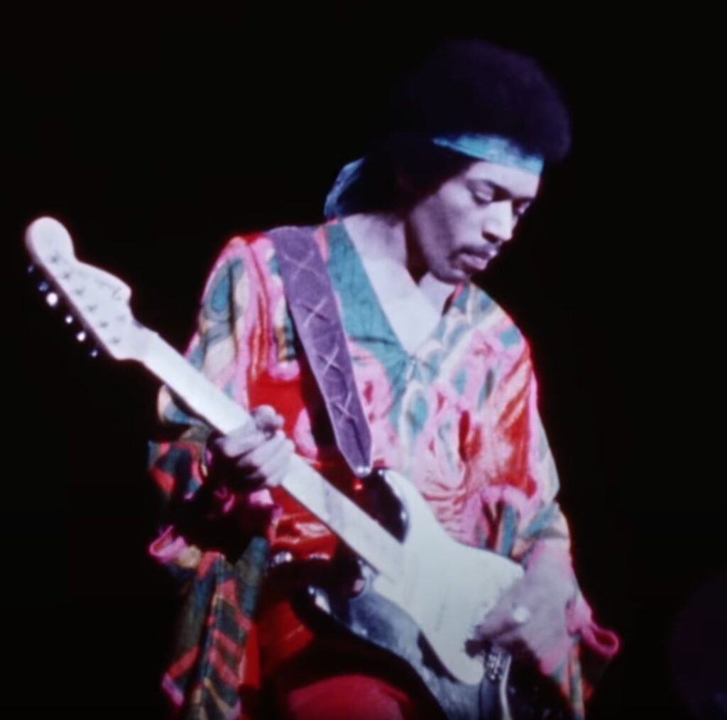 Jimi playing his "Black Beauty" Stratocater at the Atlanta Pop Festival in July 1970.