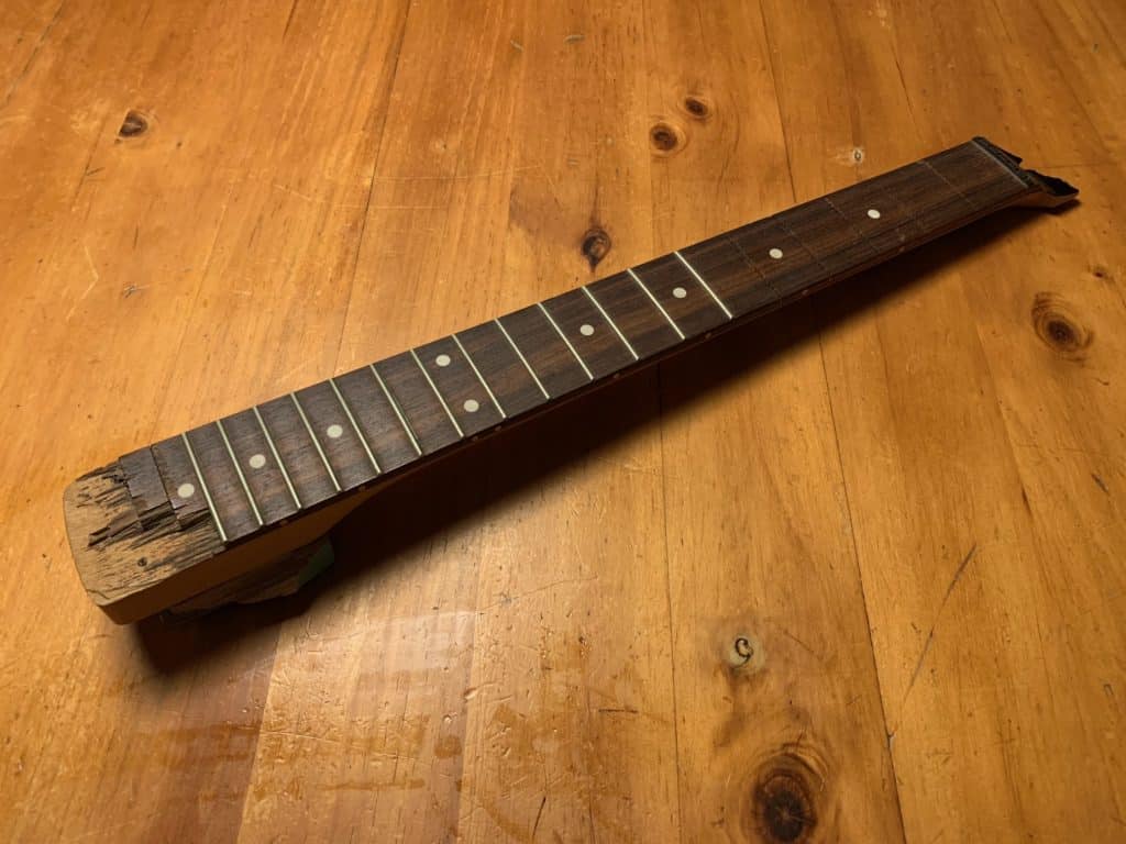 Kurt Cobain "Jesus" Mustang Neck showing the fretboard cracks.