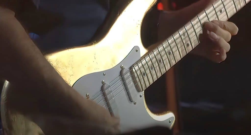 Eric Clapton playing a Gold Leaf Stratocaster at Montreux 1997
