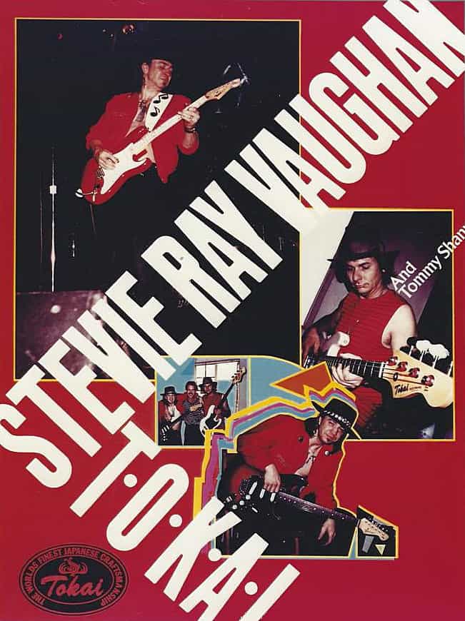 Tokai promotional poster, showing Stevie with the red Tokai (top left)