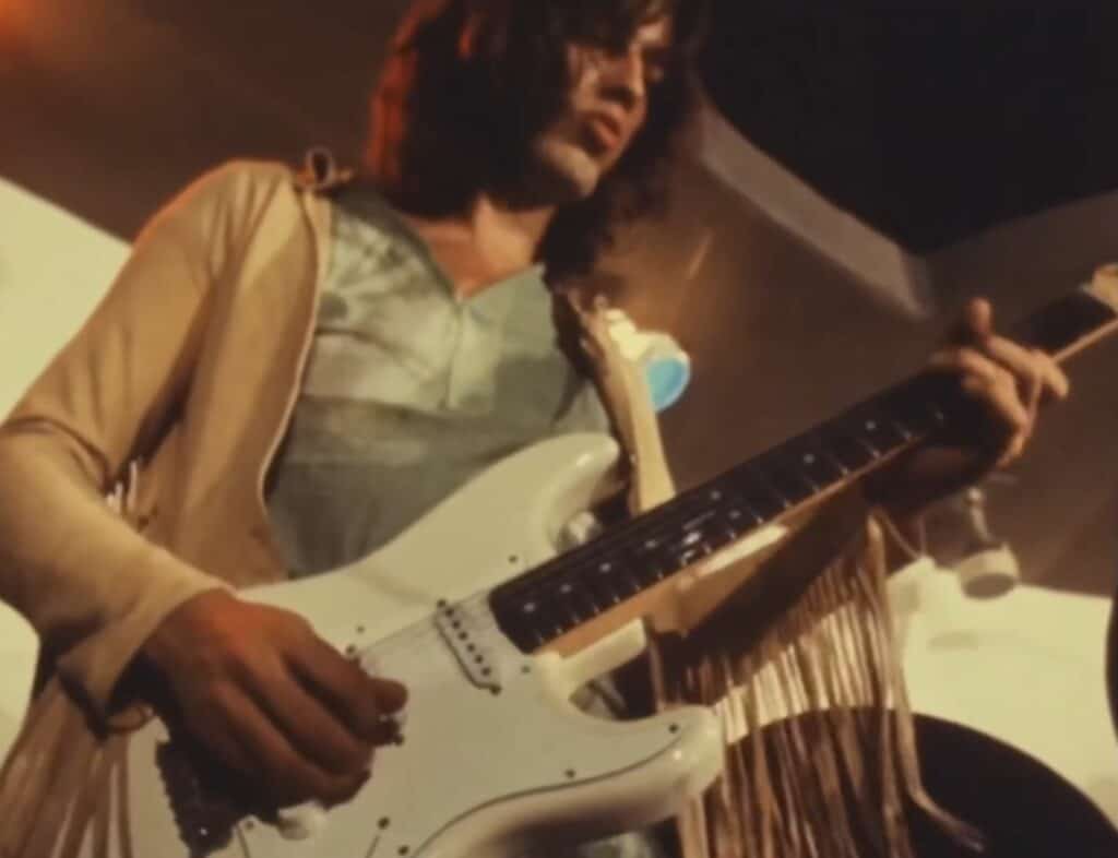 David with his white Fender Stratocaster circa 1969.