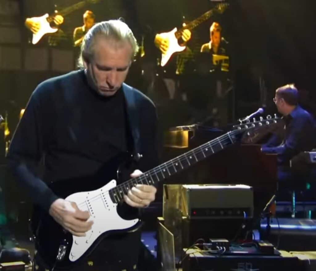 Joe playing the guitar on "Hotel California" with the Eagles, early 2000s. 