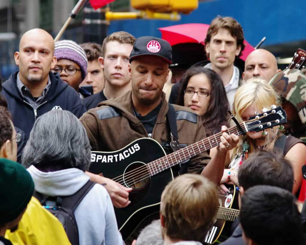 Rage Against the Machine guitarist Tom Morello playing a set on Day 28 of Occupy Wall Street in New York. Photo by: By David Shankbone