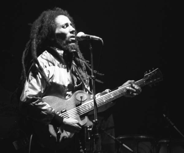Bob Marley playing his Les Paul Special guitar live in concert in Zurich, Switzerland, on May 30, 1980, at the Hallenstadium. Photo by: Ueli Frey
