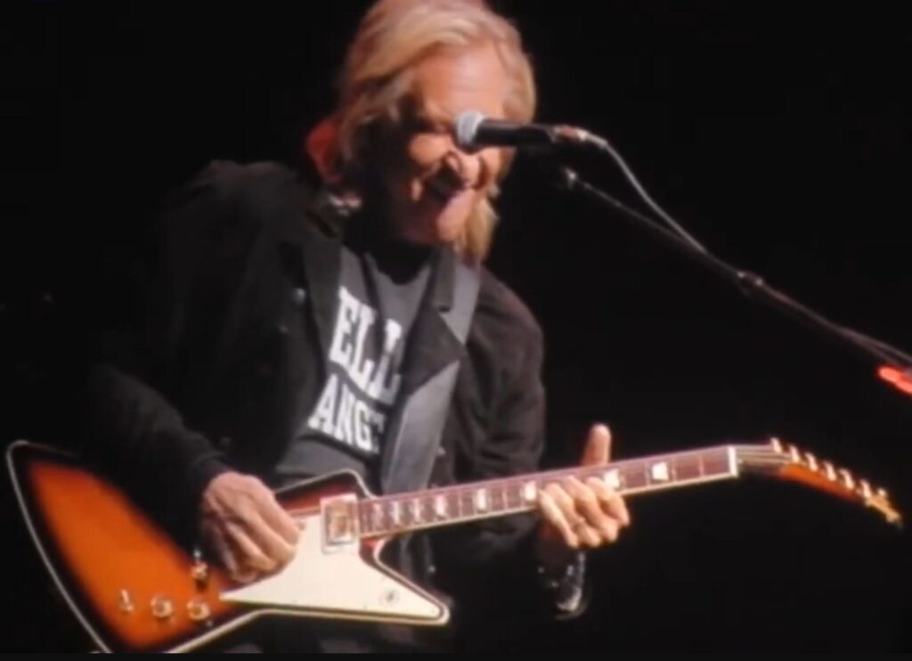 Joe Walsh playing the Gibson Bill Kelliher Golden Axe Explorer during Witchy Woman on the History of the Eagles tour